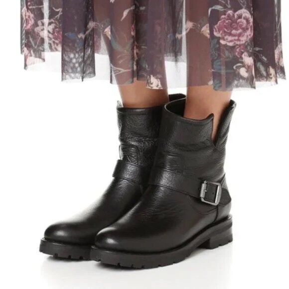 Frye Shoes - NEW Frye Natalie Engineer Black Leather Classic Short Moto Lug Ankle Bootie Sz9